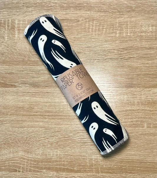Ghosts on Black Reusable Paper Towels | Sustainable Kitchen Towels