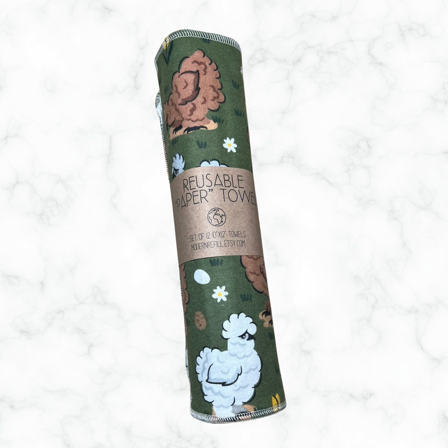 Reusable Paper Towels - Green Chickens