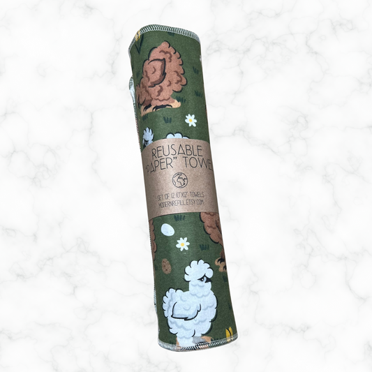 Reusable Paper Towels - Green Chickens
