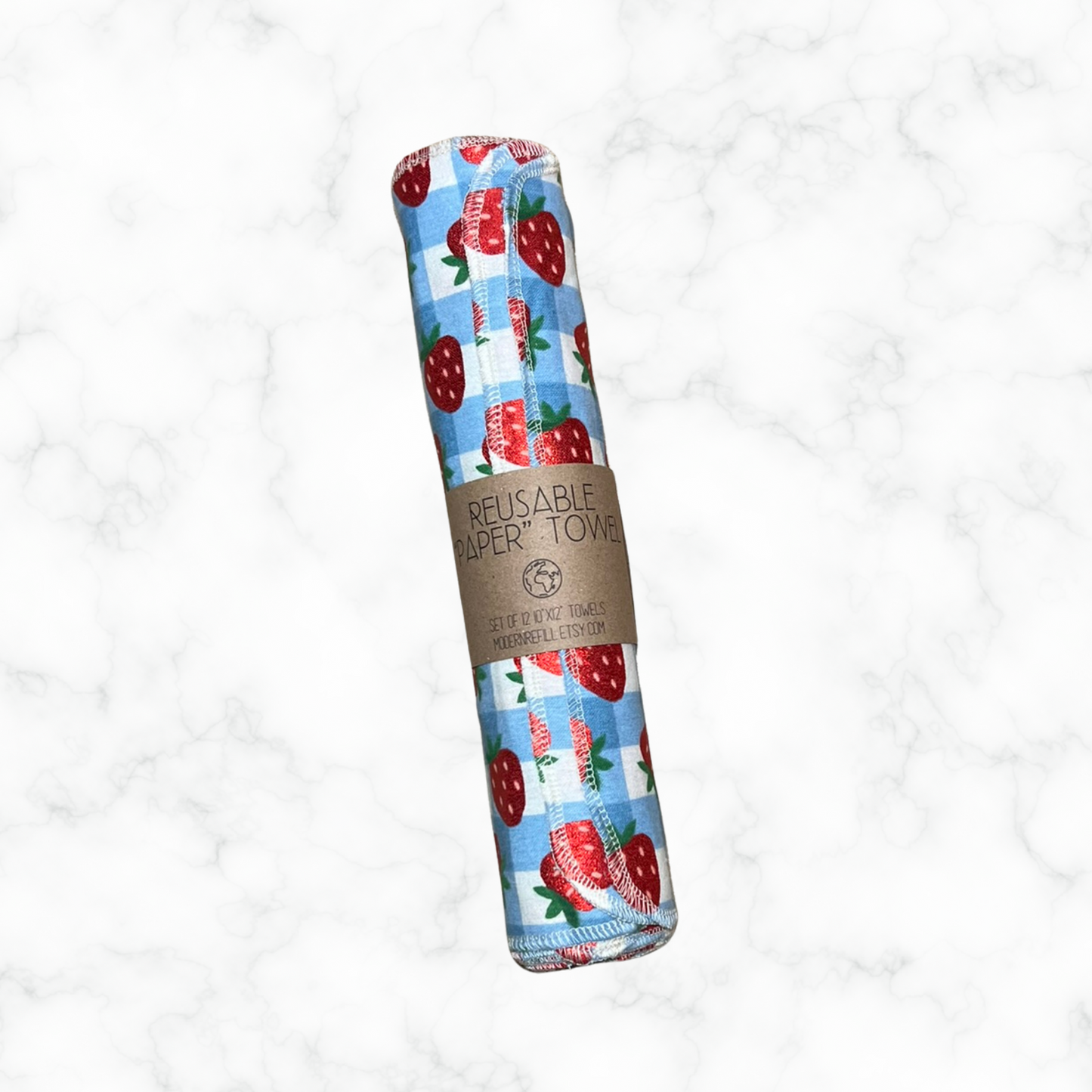 Reusable Paper Towels - Metallic Strawberries on Gingham