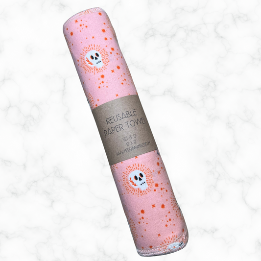 Reusable Paper Towels - Pink Skulls